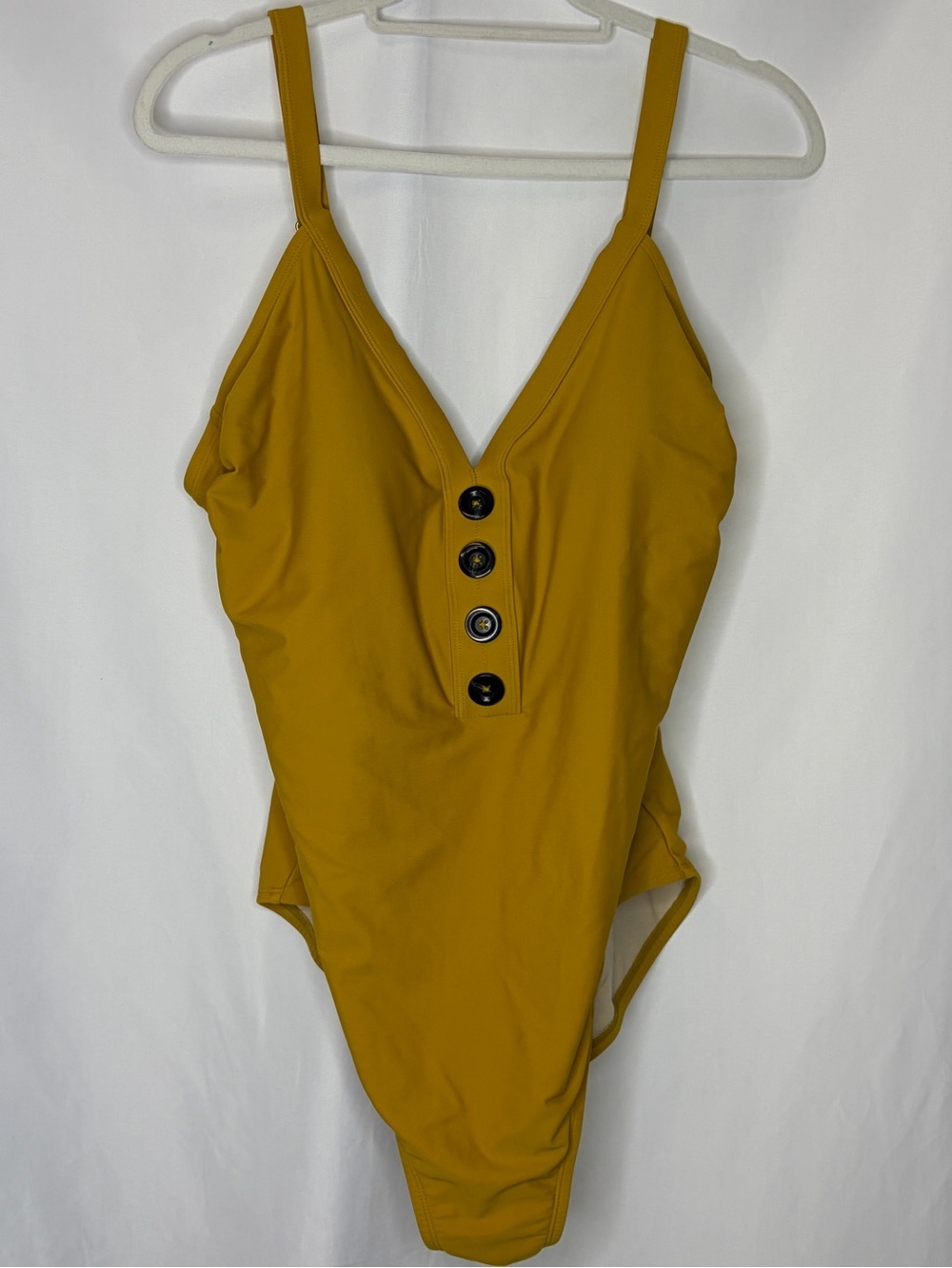 Kona Sol Mustard Yellow Button Front One Piece Swimsuit XL